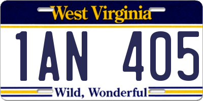 WV license plate 1AN405