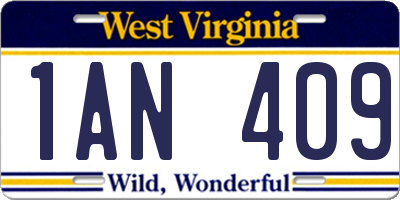 WV license plate 1AN409