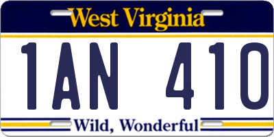 WV license plate 1AN410