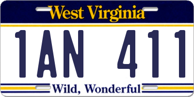 WV license plate 1AN411