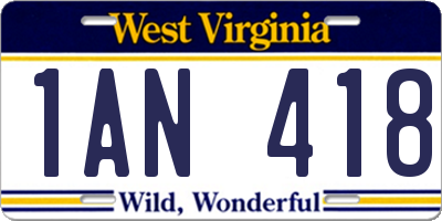 WV license plate 1AN418