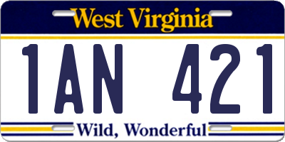 WV license plate 1AN421