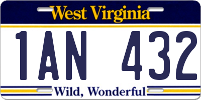 WV license plate 1AN432