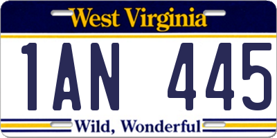WV license plate 1AN445