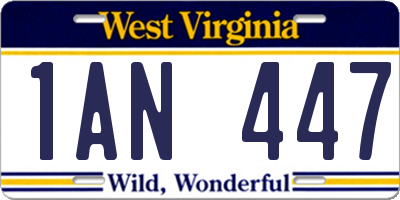WV license plate 1AN447