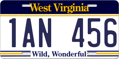 WV license plate 1AN456