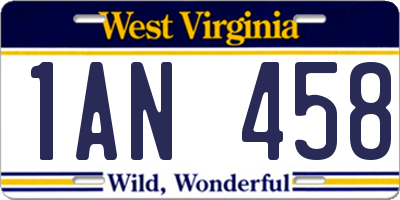 WV license plate 1AN458