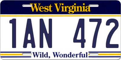 WV license plate 1AN472