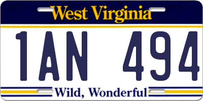 WV license plate 1AN494