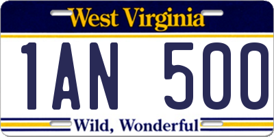 WV license plate 1AN500