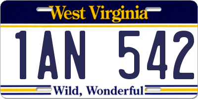 WV license plate 1AN542
