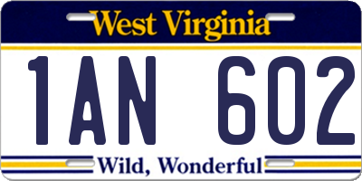 WV license plate 1AN602
