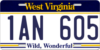 WV license plate 1AN605