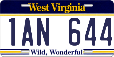 WV license plate 1AN644