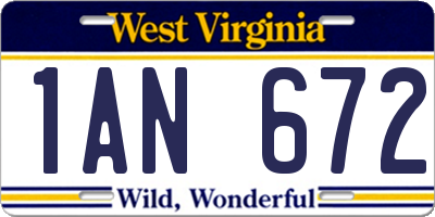 WV license plate 1AN672