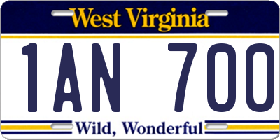 WV license plate 1AN700