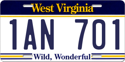 WV license plate 1AN701