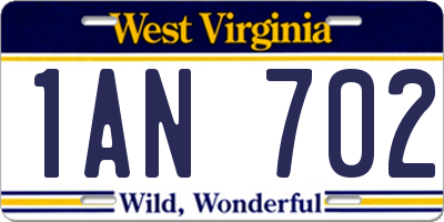 WV license plate 1AN702