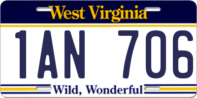 WV license plate 1AN706