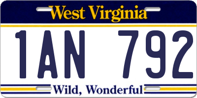 WV license plate 1AN792