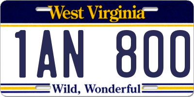 WV license plate 1AN800