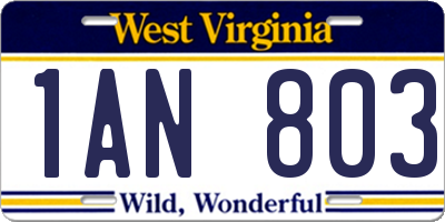 WV license plate 1AN803