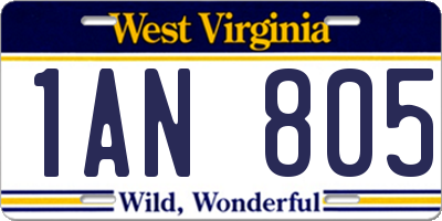 WV license plate 1AN805