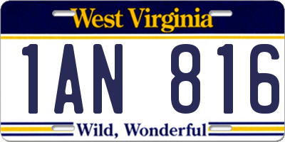 WV license plate 1AN816
