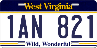 WV license plate 1AN821