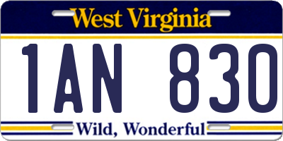 WV license plate 1AN830