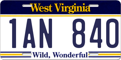 WV license plate 1AN840