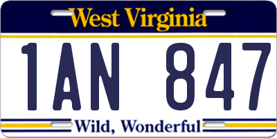 WV license plate 1AN847