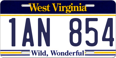 WV license plate 1AN854