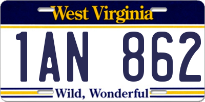 WV license plate 1AN862