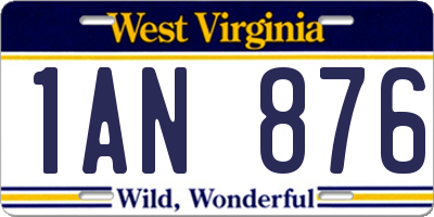 WV license plate 1AN876
