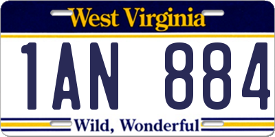 WV license plate 1AN884