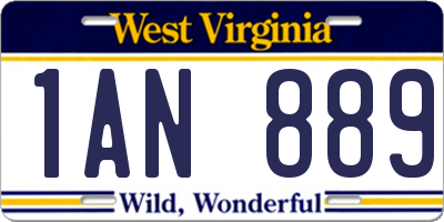 WV license plate 1AN889