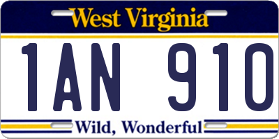 WV license plate 1AN910