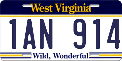 WV license plate 1AN914