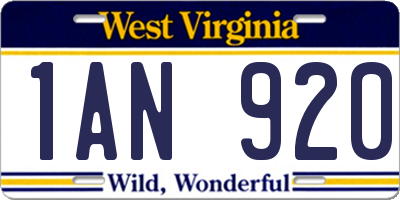 WV license plate 1AN920