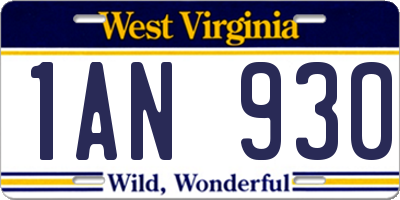 WV license plate 1AN930