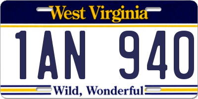 WV license plate 1AN940