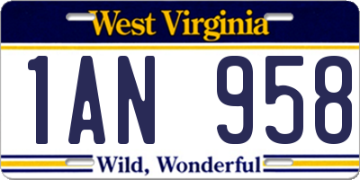WV license plate 1AN958