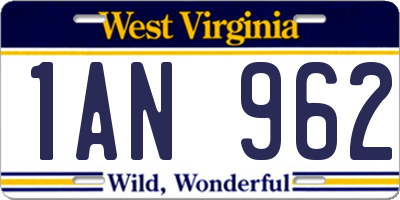 WV license plate 1AN962