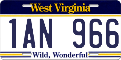 WV license plate 1AN966