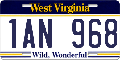 WV license plate 1AN968