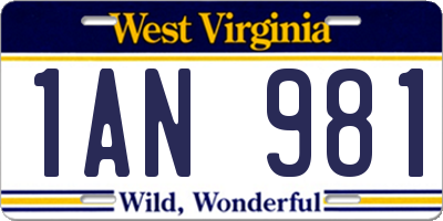 WV license plate 1AN981