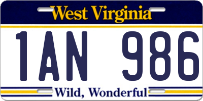 WV license plate 1AN986