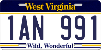 WV license plate 1AN991