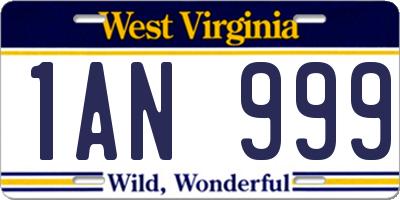 WV license plate 1AN999
